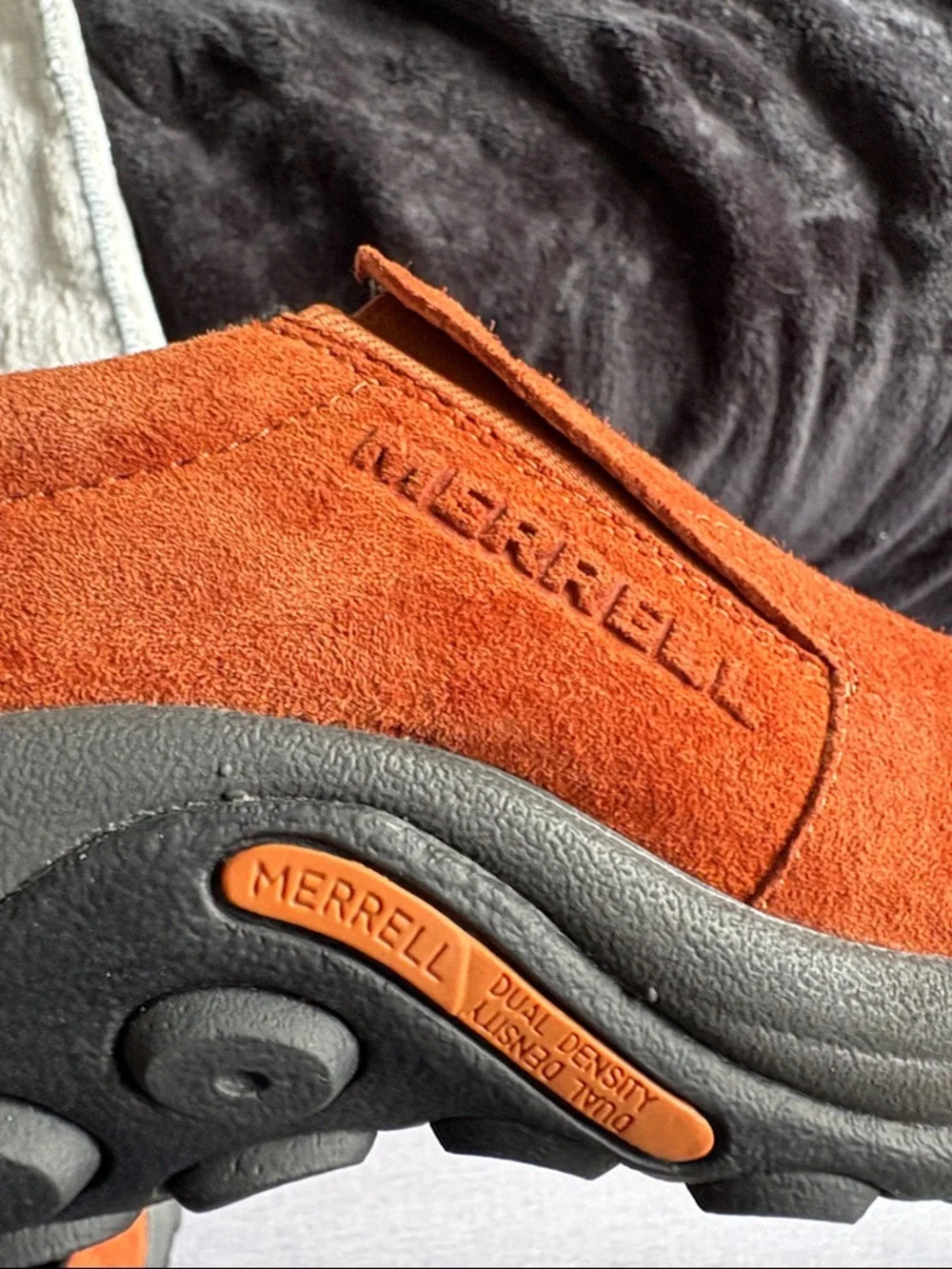 Merrell‎ Slip-On Suede Leather Dual Density Jungle Moc Shoe Brown Rust Orange  9